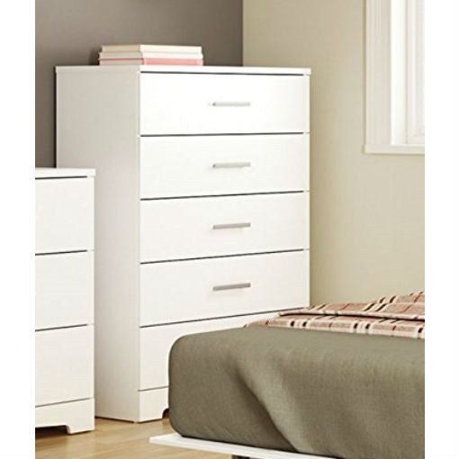 White 5-Drawer Bedroom Chest with Brushed Nickel Finish Handles