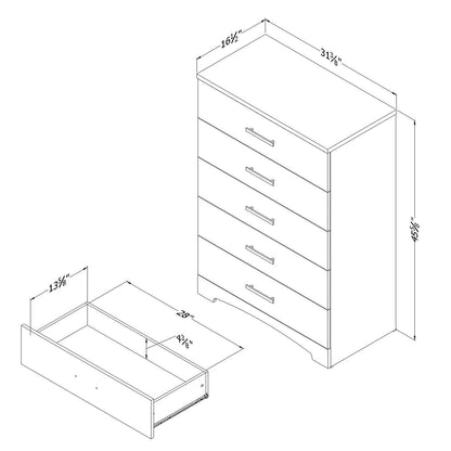 White 5-Drawer Bedroom Chest with Brushed Nickel Finish Handles