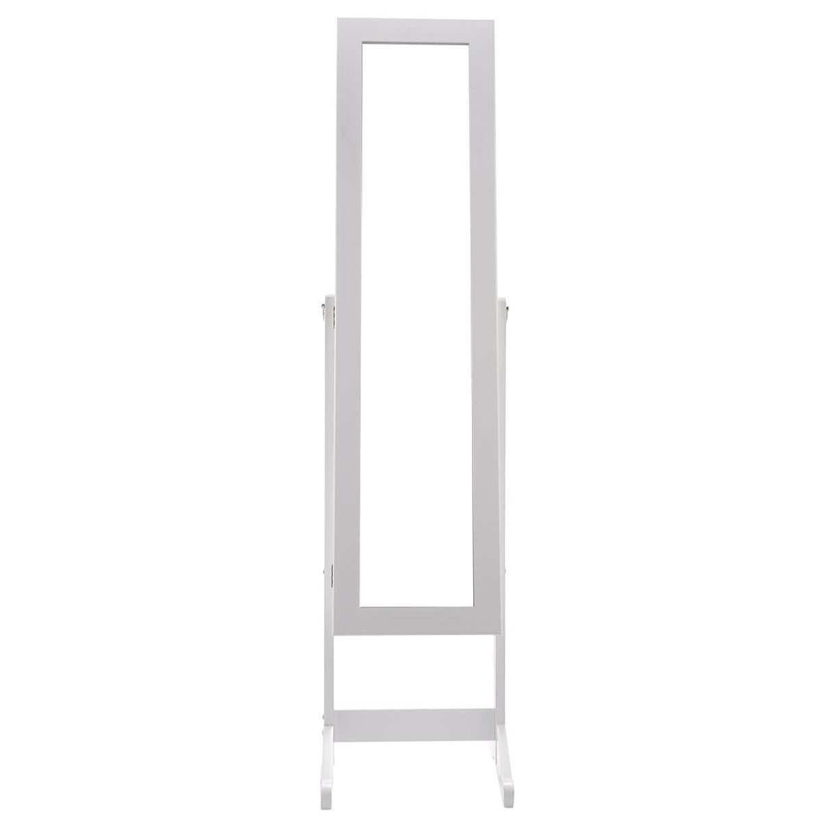 White Wood Jewelry Storage Cabinet Freestanding Floor Mirror