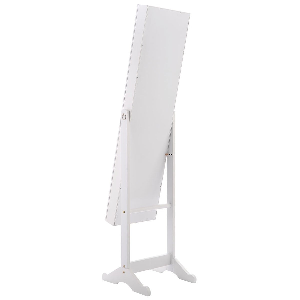 White Wood Jewelry Storage Cabinet Freestanding Floor Mirror