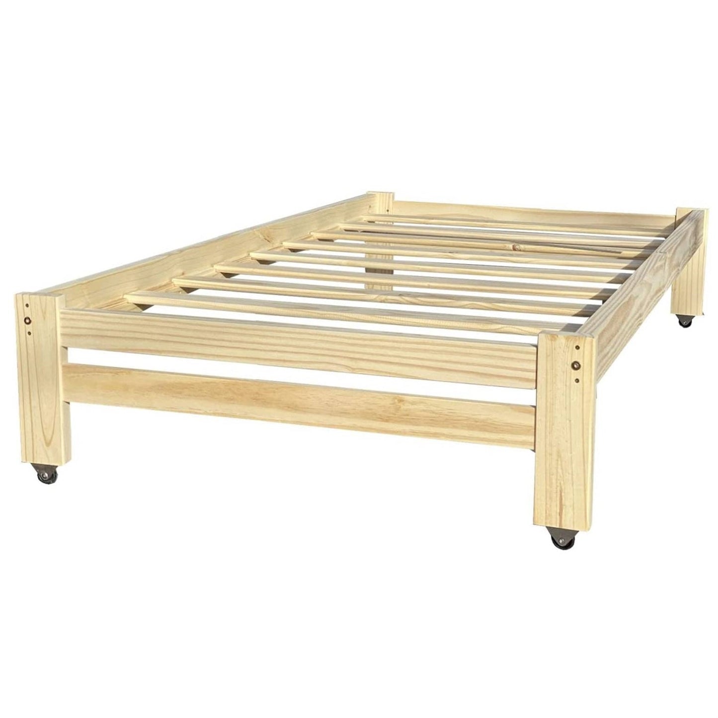 Twin Unfinished Solid Wood Platform Bed Frame with Casters Wheels — Chic Home-Decor