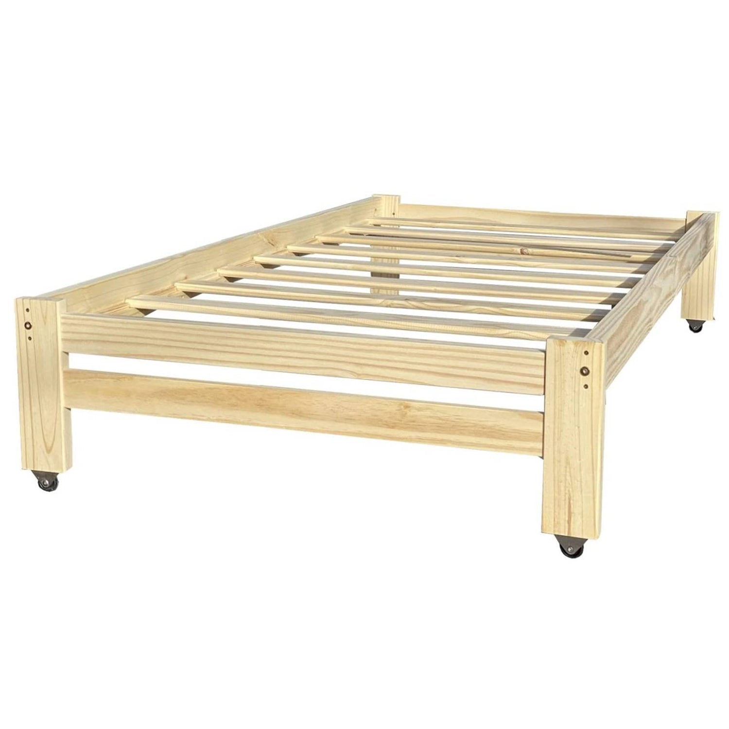 Twin Unfinished Solid Wood Platform Bed Frame with Casters Wheels — Chic Home-Decor