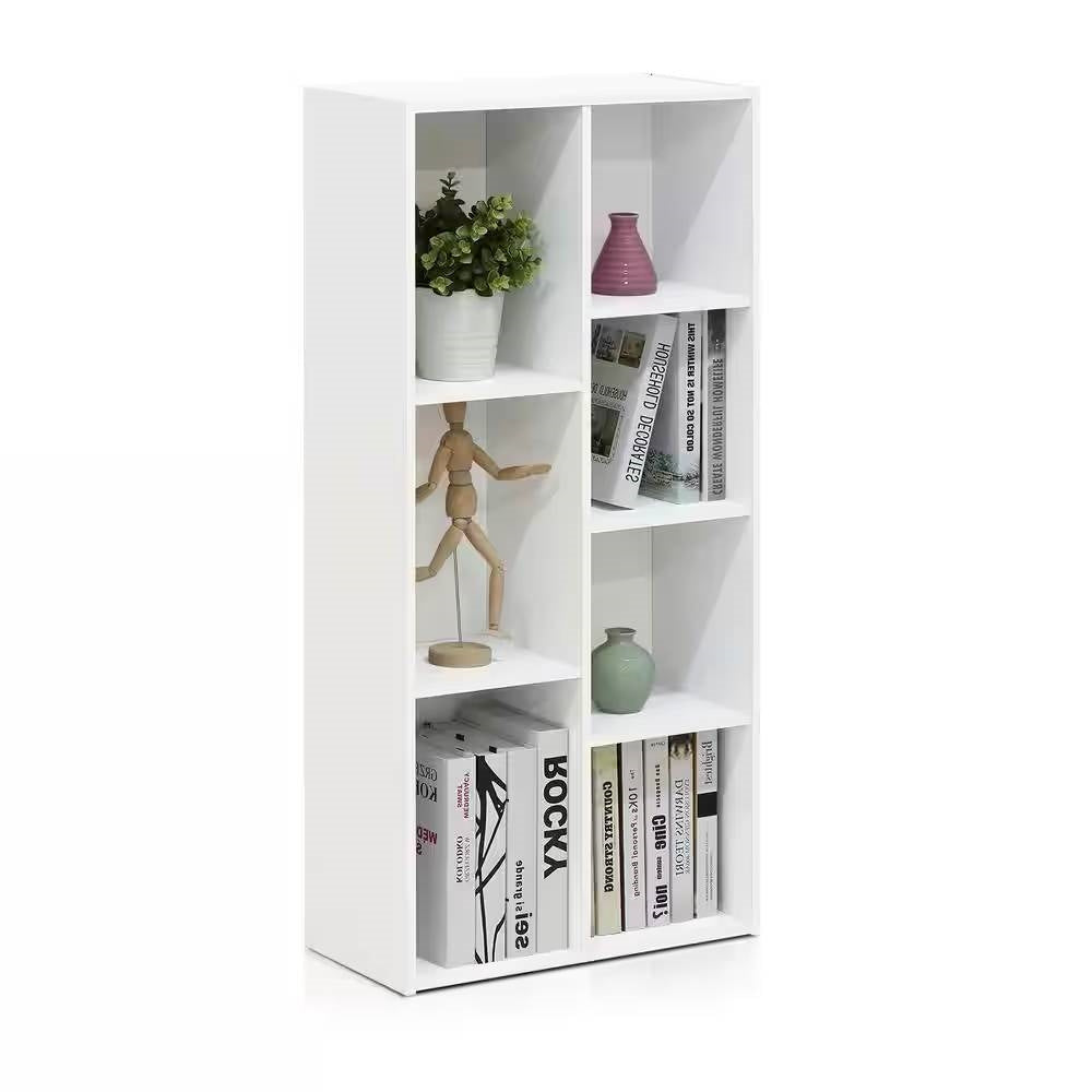 Modern 42-inch High Bookcase with 7 Open Shelves in White Wood Finish — Chic Home-Decor