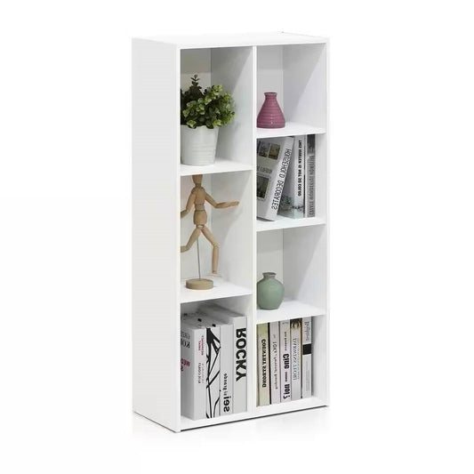 Modern 42-inch High Bookcase with 7 Open Shelves in White Wood Finish — Chic Home-Decor