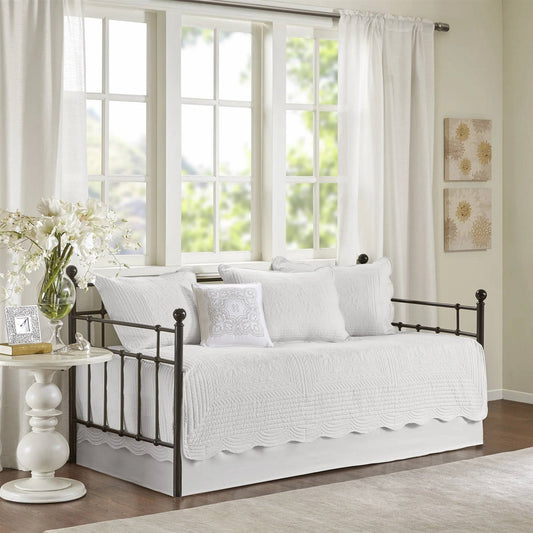 6-Piece Farmhouse White Daybed Cover Bedding Set with Scalloped Edges — Chic Home-Decor
