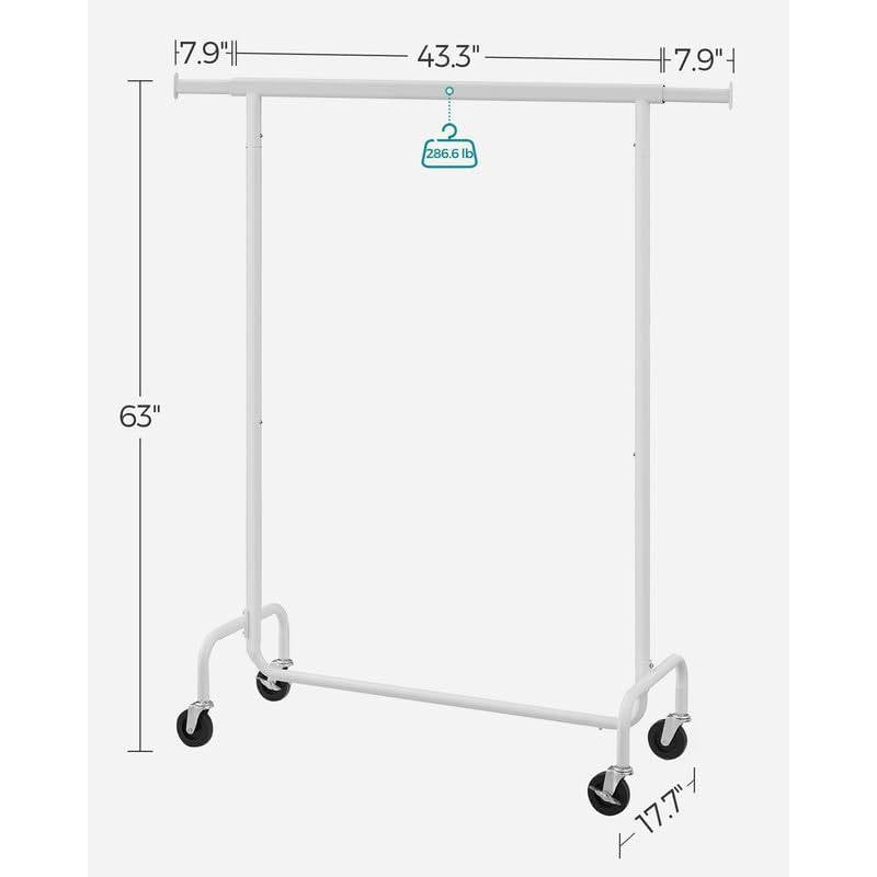 Heavy Duty White Metal Garment Rack Clothes Hanging Bar on Wheels