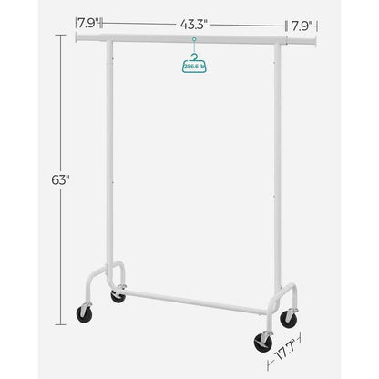 Heavy Duty White Metal Garment Rack Clothes Hanging Bar on Wheels