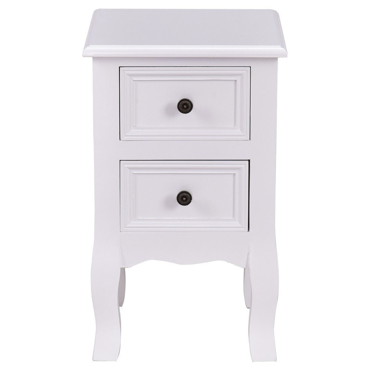 White Wooden 2-Drawer Accent End Table Nightstand