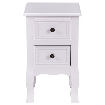 White Wooden 2-Drawer Accent End Table Nightstand