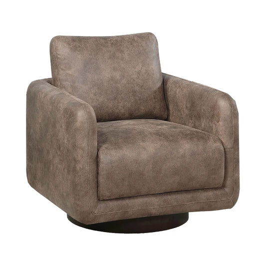 Wade Swivel Armchair, Square Frame, Auburn Red Faux Leather