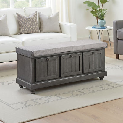 Wali 44 Inch Bench with Lift Top Storage, Cushioned Seat Antique White