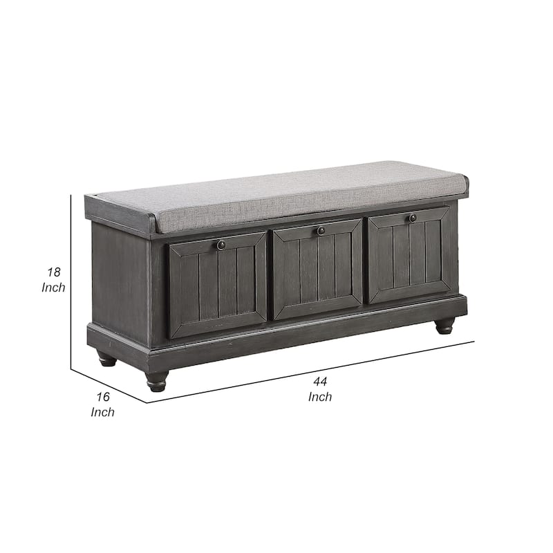 Wali 44 Inch Bench with Lift Top Storage, Cushioned Seat Antique White