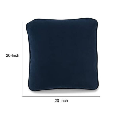 Wali Pillow Set of 4, 20 Inch Square, Feather Fill, Velvety Navy Blue