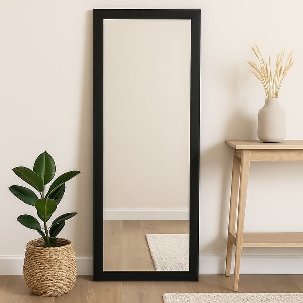 Wall-Mounted Mirror with Tall Rectangular Frame, 24 x 71, Black Metal