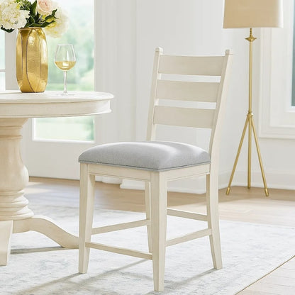 Wen Counter Height Chair Set of 2, Gray Fabric Seat, Weathered White