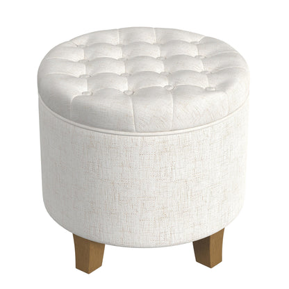 Wes Round Storage Ottoman, Black Faux Leather, Hardwood, 19 Inch