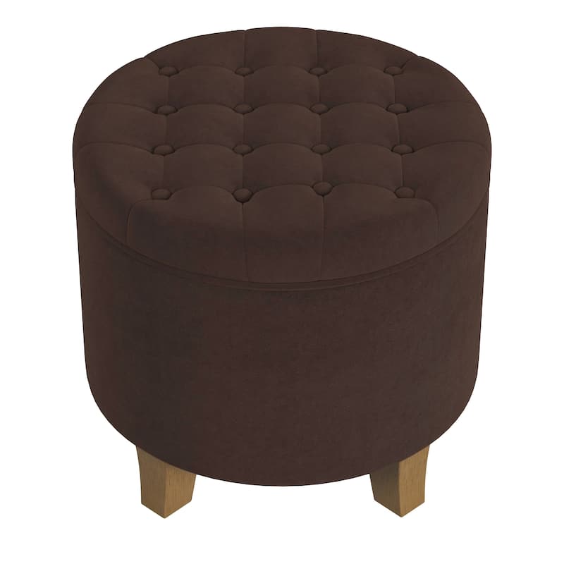 Wes Round Storage Ottoman, Chocolate Brown Velvet, Hardwood, 19 Inch