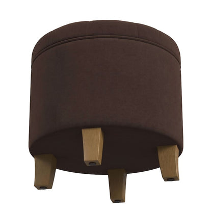Wes Round Storage Ottoman, Chocolate Brown Velvet, Hardwood, 19 Inch