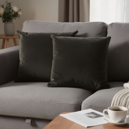 Wily Accent Pillow Set of 2, 16 Inch Square, Charcoal Black Boucle