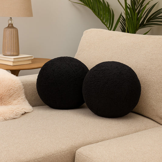 Wily Accent Pillow Set of 2, 10 Inch Round Ball, White Faux Sheepskin