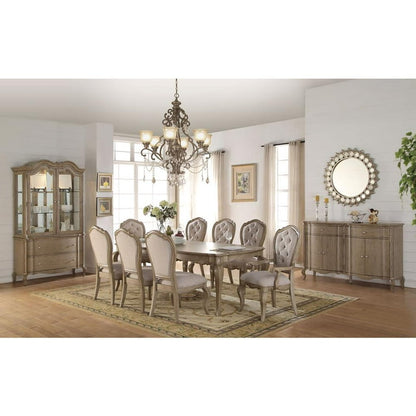 Wooden Arm Chairs with Button Tufting, Set of Two, Gray and Brown