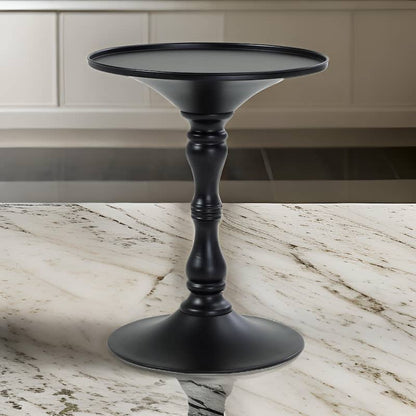 Wowi 23 Inch Side End Table, Round Hourglass Turned Base, Black Finish