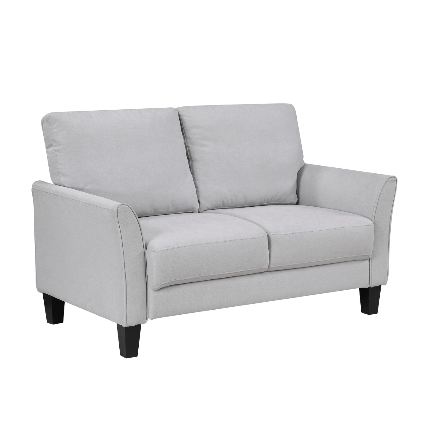 Xumo Loveseat, Taupe Gray Fabric, 56 Inch, Black Tapered Wood Legs