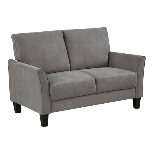 Xumo Loveseat, Taupe Gray Fabric, 56 Inch, Black Tapered Wood Legs
