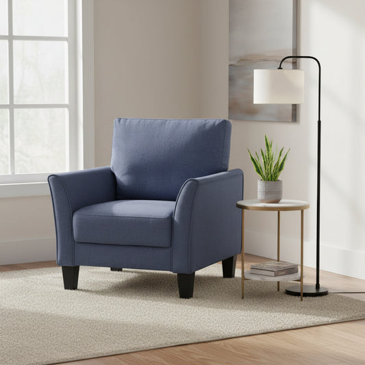 Xumo Sofa Armchair, Blue 34 Inch, Black Tapered Wood Legs