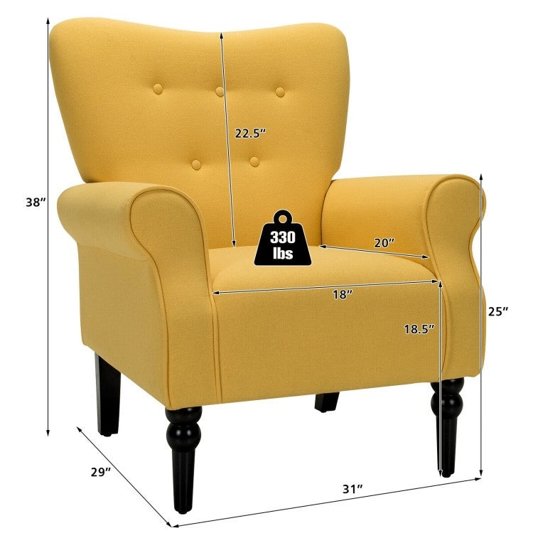 Yellow Retro Tufted Polyester Accent Chair with Stylish Espresso Wood Legs