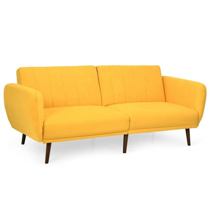 Modern Scandinavian Yellow Linen Upholstered Sofa Bed with Wooden Legs