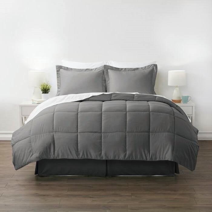 CA King Size 8-Piece Microfiber Reversible Bed-in-a-Bag Comforter Set in Grey — Chic Home-Decor