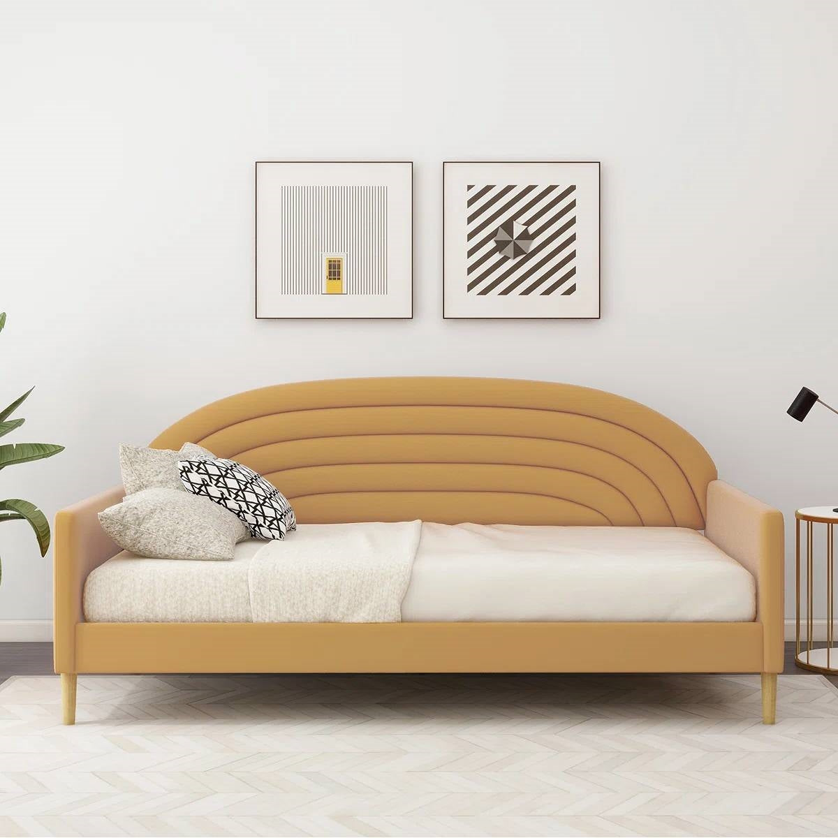 Twin size Mid-Century Modern Yellow Velvet Upholstered Daybed — Chic Home-Decor