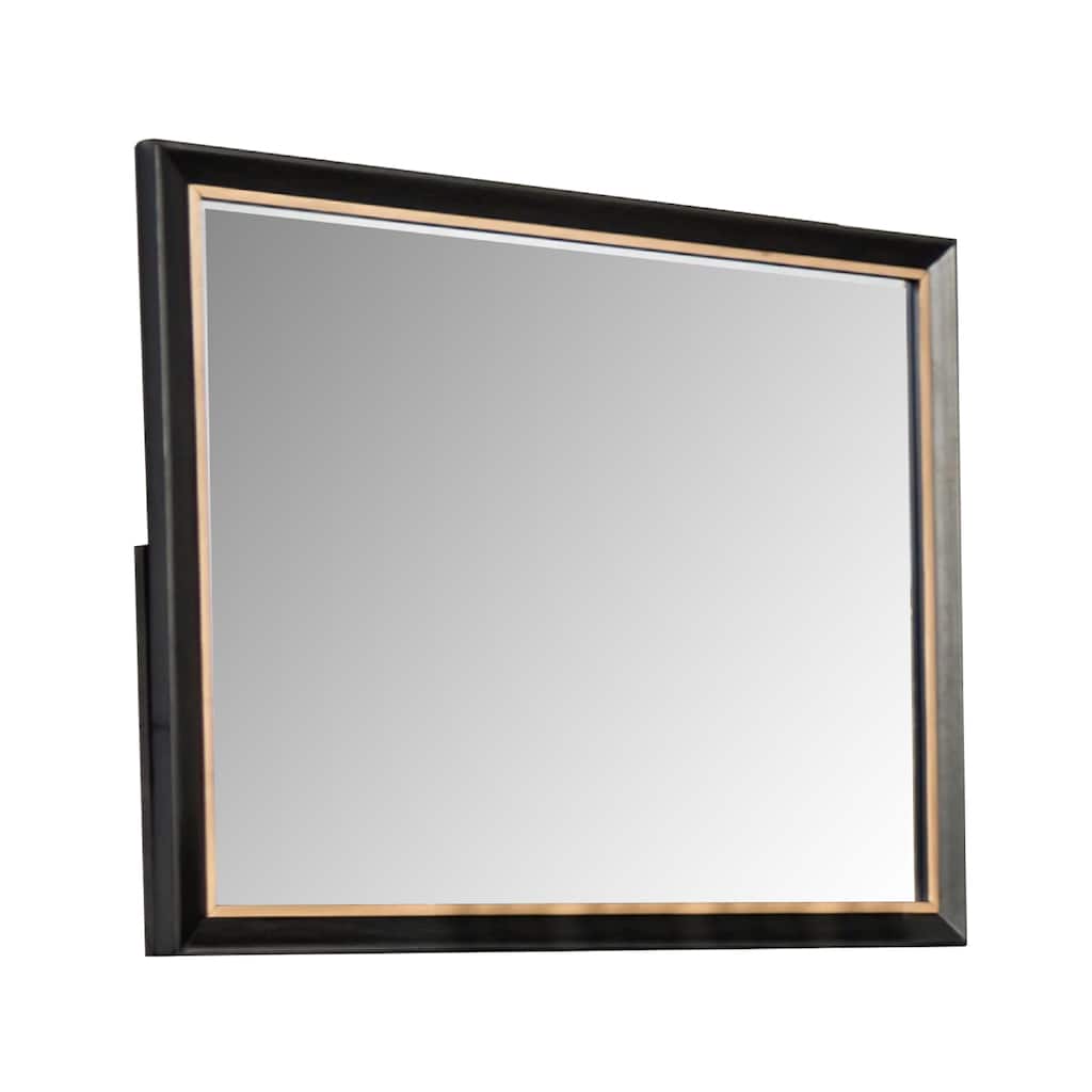 Yada Dresser Mirror, Beveled Glass, Espresso Brown Wood, Gold, 39x48