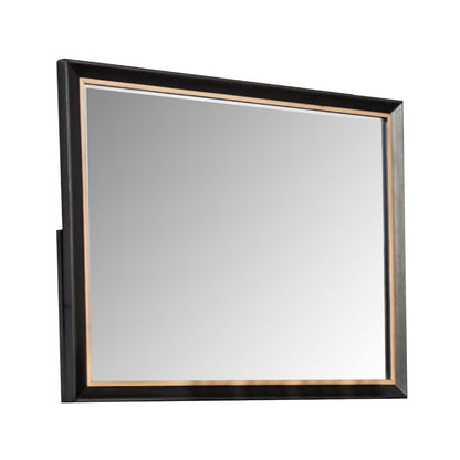 Yada Dresser Mirror, Beveled Glass, Espresso Brown Wood, Gold, 39x48