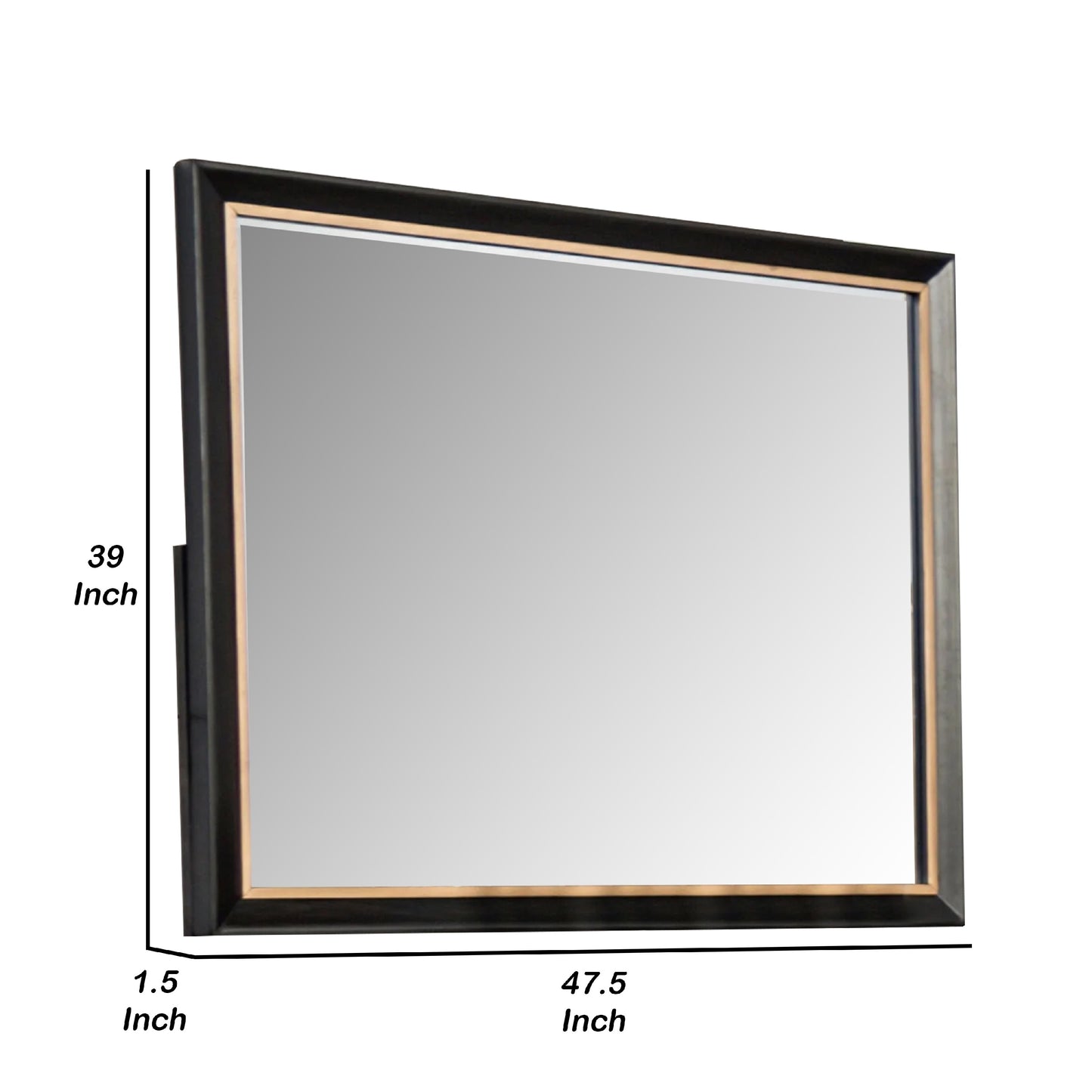 Yada Dresser Mirror, Beveled Glass, Espresso Brown Wood, Gold, 39x48