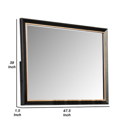 Yada Dresser Mirror, Beveled Glass, Espresso Brown Wood, Gold, 39x48