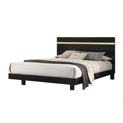 Yoki Bed w Underbed LED, Acrylic Gold Trim, Frame – Black