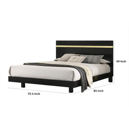 Yoki Full Size Bed w Underbed LED, Acrylic Gold Trim, Black Frame