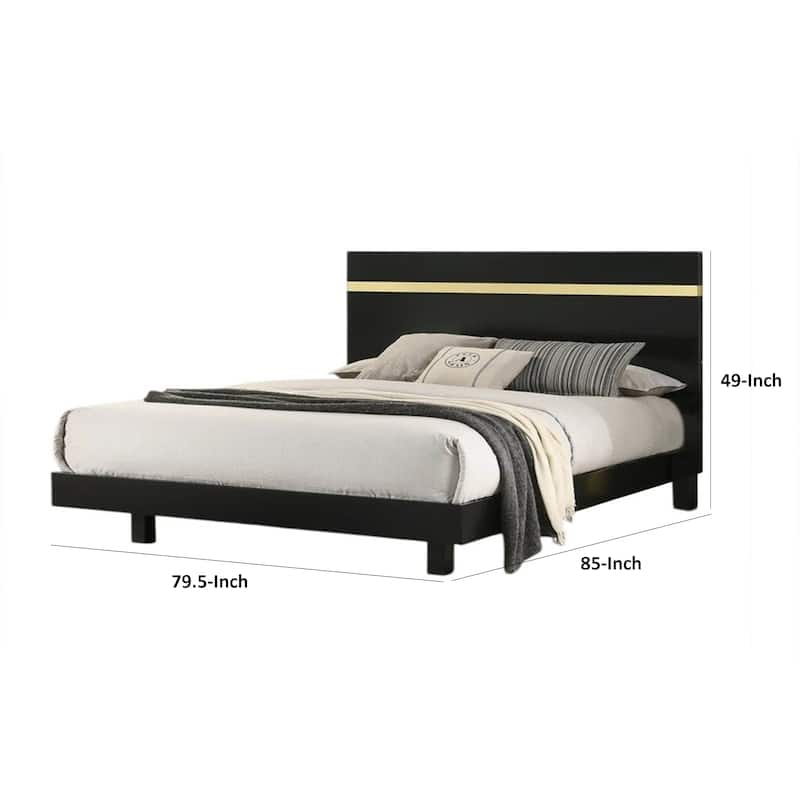 Yoki Queen Size Bed w Underbed LED, Acrylic Gold Trim, White Frame