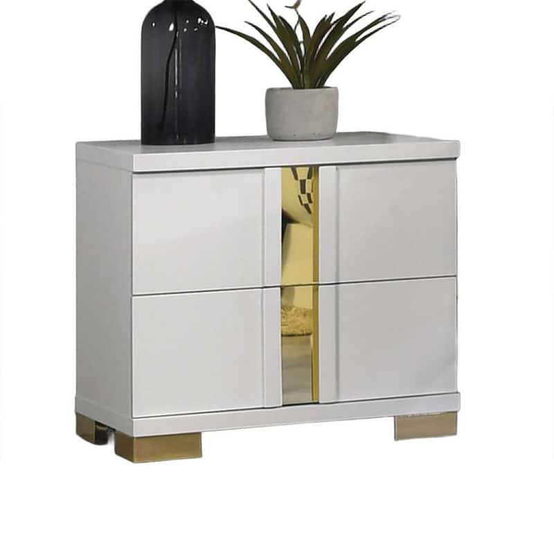 Yoki Nightstand, 2 Drawers, Modern Glam Black and Gold, 23 Inch