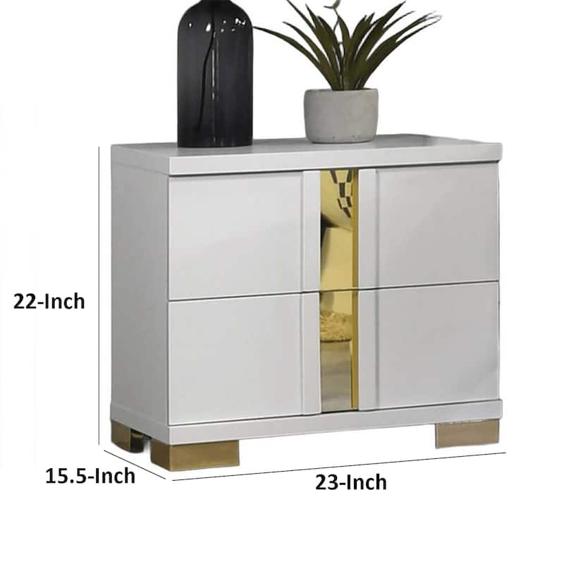Yoki Nightstand, 2 Drawers, Modern Glam Black and Gold, 23 Inch