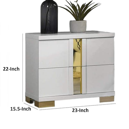 Yoki Nightstand, 2 Drawers, Modern Glam Black and Gold, 23 Inch