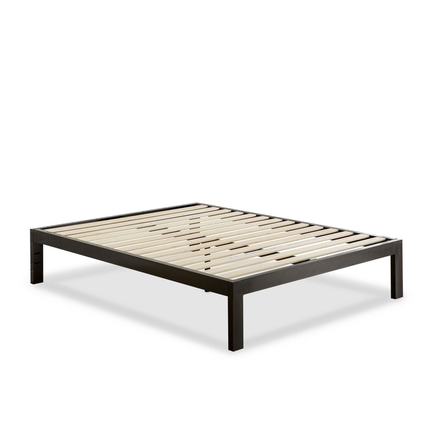 Full Modern Black Metal Platform Bed Frame with Wood Slats by FastFurnishings