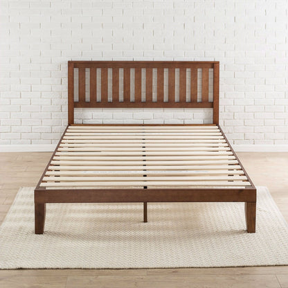 Queen size Mission style solid wood platform bed frame with espresso finish and headboard by FastFurnishings