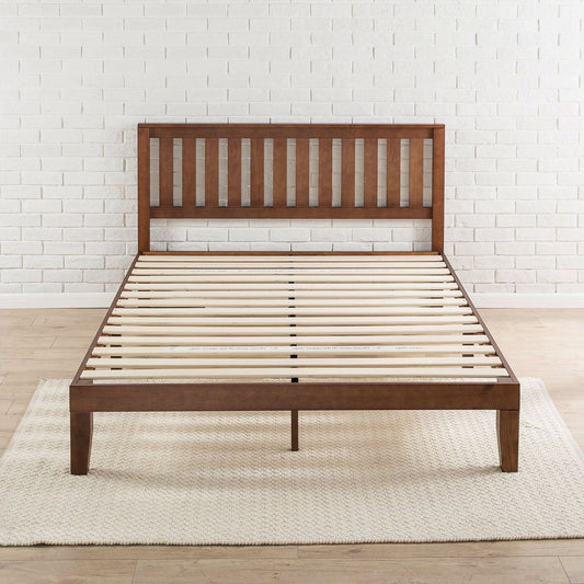 Queen size Mission style solid wood platform bed frame with espresso finish and headboard by FastFurnishings