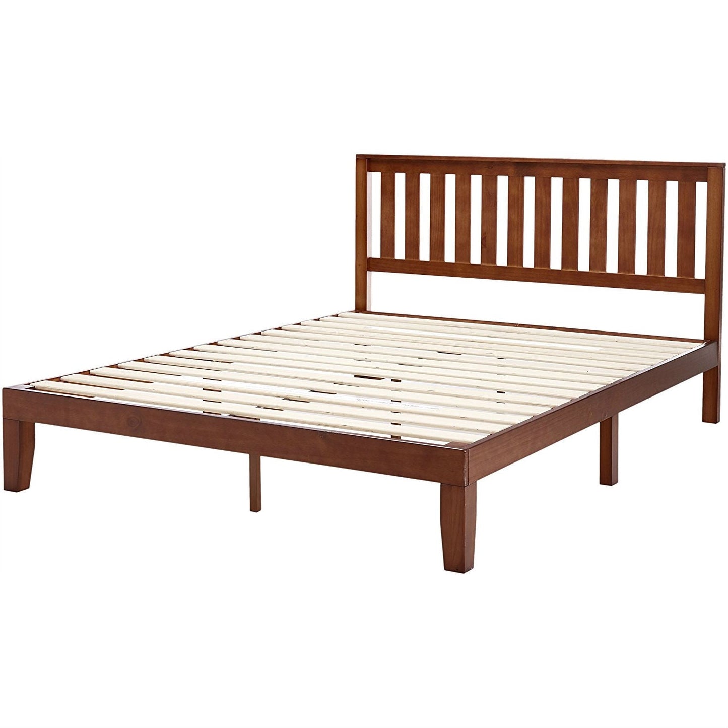 Queen size mission-style solid wood platform bed frame with espresso finish and slatted headboard by FastFurnishings.