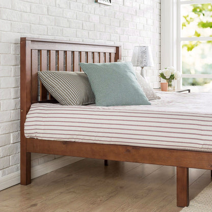 FastFurnishings queen size mission-style solid wood platform bed frame with headboard in espresso finish