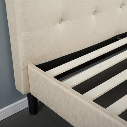 Twin size Taupe Fabric Upholstered Platform Bed with Tufted Headboard
