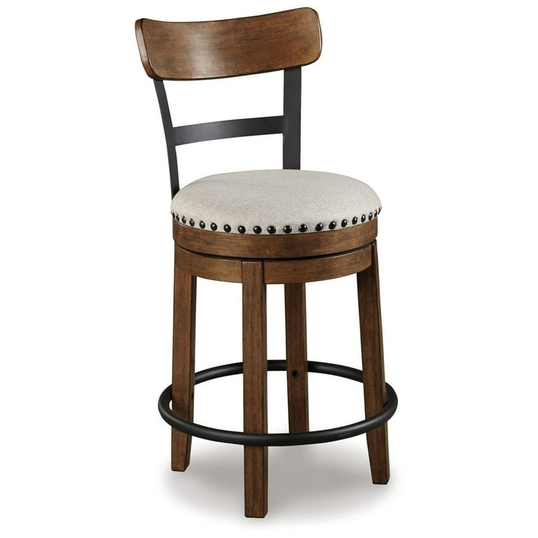 Zane Swivel 24.5 Inch Counter Stool Chair | Nailhead Trim | Curved Back | Distressed White and Black